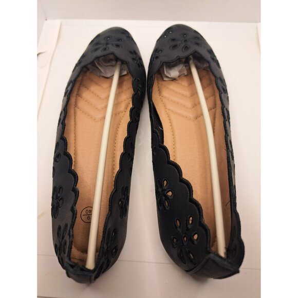 Ballet Flats 6301 N Black Floral Slip On Shoes Synthetic Womens 9 New - Picture 2 of 7